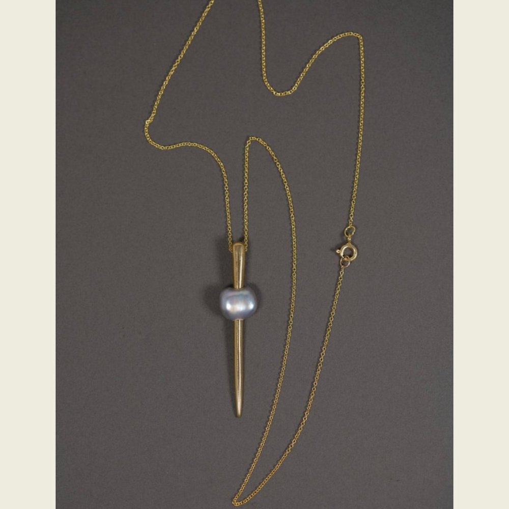 Brass Pearl Dagger Necklace - by Morgan Reed - Picture 2 of 3